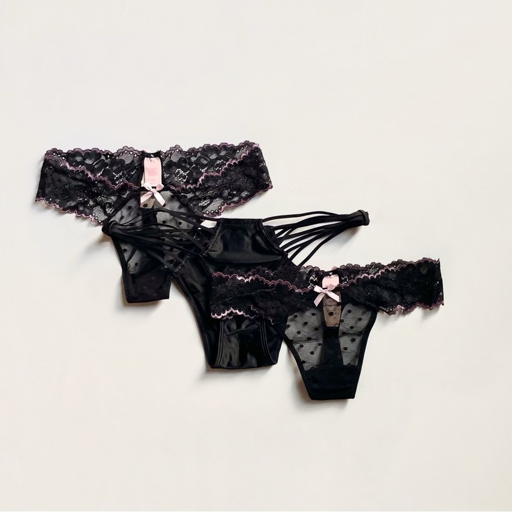 NWT Victoria’s Secret 3-pack Panties Lace Black, Size XS